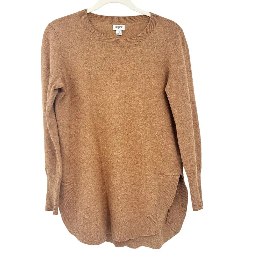 J. Crew‎ Womens Fall Knit Merino Wool Blend Tunic Sweater Size XS Heather Camel
